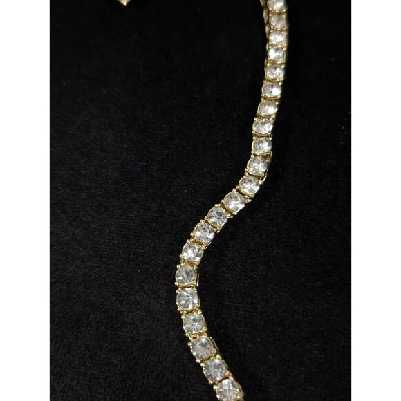 Gold Tone Rhinestone Baguette Tennis Necklace Initial Letter B Pendant BLING - Picture 8 of 14